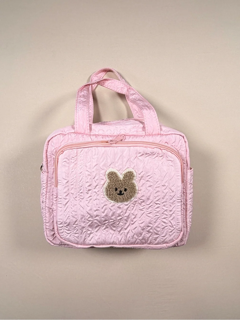 Pink Quilted Mini Diaper Bag / Travel Organizer – Bunny Design